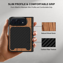Carica l'immagine nel visualizzatore di Gallery, Custodia Magnetica Robusta Compatibile con Custodia iPhone Duo (Compatibile con Magsafe), (Legno Naturale &amp; Fibra di Car