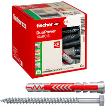 Carica l'immagine nel visualizzatore di Gallery, Fischer 10 Tasselli Lunghi Duopower con Vite 10x80 mm Universali, per il Fissaggio di Mensole, Pensili, Staffe Porta TV 