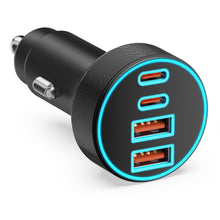 Carica l'immagine nel visualizzatore di Gallery, 90W Caricatore Auto USB C, 4 Porte USB A &amp; C Caricabatterie PD/QC Presa 12V