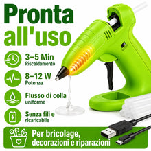 Carica l'immagine nel visualizzatore di Gallery, Pistola Colla a Caldo Senza Fili, Batteria Ricaricabile 2600mAh, Include 40 Stick di Colla 7mm, 6 Protezioni in Silicone