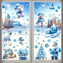 Carica l'immagine nel visualizzatore di Gallery, AhfuLife 173 Pezzi di Vetrofanie Natalizie per Finestre, 9 Fogli di Adesivi Blu Autoadesivi Riutilizzabili a Doppio Lato, Babbo Natale, Pupazzo di Neve e Albero per Decorazioni Natalizie