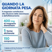 Carica l'immagine nel visualizzatore di Gallery, MAGNESIO COMPLETO 400mg - 5 in 1 - Magnesio Bisglicinato + Citrato + Pidolato + Malato e Carbonato – Integratore Antistr