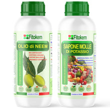 Carica l'immagine nel visualizzatore di Gallery, Fitokem Sapone Molle di Potassio 1lt e Olio di Neem 1lt Kit Protezione Piante Corroborante Naturale per Orto e Giardino 