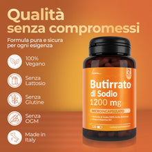 Carica l'immagine nel visualizzatore di Gallery, Butirrato di Sodio Microincapsulato 1200 mg per dose Acido Butirrico 90% con Zinco e Vitamina D3-120 Capsule Gastroresis