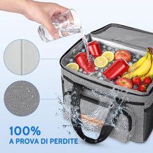 Carica l'immagine nel visualizzatore di Gallery, Borsa Termica Porta Pranzo 15L con Tracolla, Impermeabile, Grigio