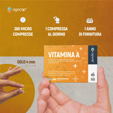 Carica l'immagine nel visualizzatore di Gallery, Vitamina A pura, 360 microcompresse ad alto dosaggio | 1200mcg per compressa di Vitamina A, 4000ui ad alta biodisponibil