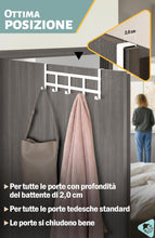 Carica l'immagine nel visualizzatore di Gallery, Menz Appendiabiti da porta, inox - attaccapanni da porta bianco, salvaspazio - appendini da porta, ganci appendiabiti da
