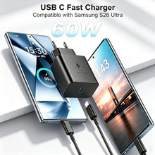 Carica l'immagine nel visualizzatore di Gallery, 60W Caricabatterie rapido USB C per Samsung Galaxy S26 Ultra,Caricatore Adattatore PD3.0 con Cavo USB C 2m S25 S24 S23 S