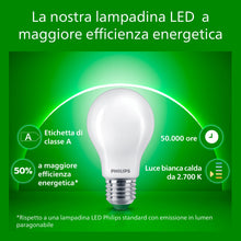 Carica l'immagine nel visualizzatore di Gallery, PHILIPS LED Lampadina Goccia Smerigliata Classe A Ultra Efficiente, 3 Pezzi, 60W, E27, Luce Bianca Calda