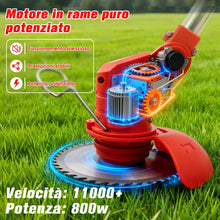 Carica l'immagine nel visualizzatore di Gallery, OUTIGO Decespugliatore a Batteria, Decespugliatore Elettrico a Batteria, dotato di 2 batterie e 4 lame, Tosaerba a batte