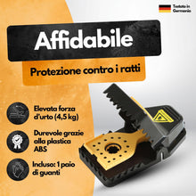 Carica l'immagine nel visualizzatore di Gallery, Trappole per ratti a scatto – Set da 4 – Forza d’impatto 4,5 kg – Durevoli grazie a ABS e metallo – Incl. 1 paio di guan