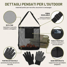 Carica l'immagine nel visualizzatore di Gallery, 2 Pezzi Borsa a Rete per Raccolta Funghi con guanti, Sacca Leggera con Tracolla Regolabile, Ideale per Campeggio ed Escu
