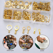 Carica l'immagine nel visualizzatore di Gallery, 160 Pezzi Capicorda Occhiello Elettrici, Ottone Terminali a Crimpare ad Anello Isolanti Kit, Anello Capicorda per Macchi