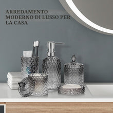 Carica l'immagine nel visualizzatore di Gallery, Set di accessori da bagno, 5 pezzi in vetro sfumato set completo, accessori da bagno in vetro con dispenser di sapone, portasapone, portaspazzolino, supporto Qtip