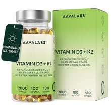 Carica l'immagine nel visualizzatore di Gallery, Vitamina D3 K2 Alto Assorbimento Olio Extravergine d'Oliva - Vitamina D3 2000 UI + Vitamina K2 MK7 100 μg - Vitamina D 2