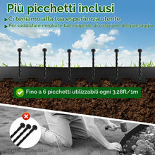 Carica l'immagine nel visualizzatore di Gallery, AggFencer Bordo Prato Flessibile 5cm x 7,6m Nero, Plastica. Installazione senza scavo, 46 picchetti inclusi. Per aiuole,
