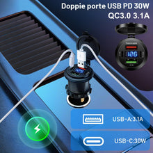 Carica l'immagine nel visualizzatore di Gallery, Aicharynic Confezione da 2 prese USB 12 V a 4 porte, caricatore USB in alluminio, display digitale PD30W/QC3.0, presa 12