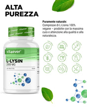 Carica l'immagine nel visualizzatore di Gallery, vit4ever L-Lisina - 365 Compresse - 2000 mg di L-Lisina HCL al giorno