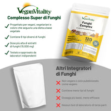 Carica l'immagine nel visualizzatore di Gallery, Vegan Vitality Integratore di 6 Funghi: Reishi, Lions Mane, Cordyceps, Chaga, Shiitake e Maitake - 120 Capsule da 500mg 
