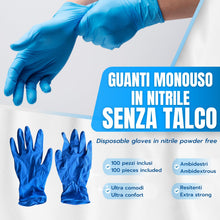 Carica l'immagine nel visualizzatore di Gallery, Bottari Guanti in Nitrile Monouso Blu, Senza Talco, Confezione da 100 Pezzi, Taglia XL, Anallergici, Resistenti