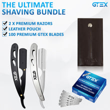Carica l'immagine nel visualizzatore di Gallery, Rasoio a Mano Libera Professionale GTEX - 2 Rasoio Barba Manuale Uomo con 100 Lamette da Barba GTEX Premium - Rasoio Bar