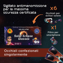 Carica l'immagine nel visualizzatore di Gallery, Helioclipse 6/12/25/50/100 Occhiali Eclissi Solare 2026 ISO 12312-2
