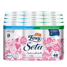 Carica l'immagine nel visualizzatore di Gallery, Foxy Seta | Carta igienica 200 strappi x 48 rotoli, 2 veli elevato spessore | Confezione riciclabile prodotta con plasti