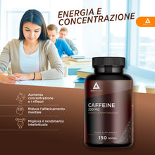Carica l'immagine nel visualizzatore di Gallery, Caffeina Anidra 200mg| 150 Pastiglie caffeina integratore| Energia e Concentrazione| Integratore energia, sport e intell