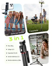 Carica l'immagine nel visualizzatore di Gallery, Treppiede Smartphone e Bastone Selfie 170cm Telecomando Wireless