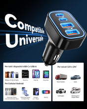 Carica l'immagine nel visualizzatore di Gallery, 90W 4-Porte Caricatore Auto USB C/A Caricabatterie Accendisigari + 1M Cavo