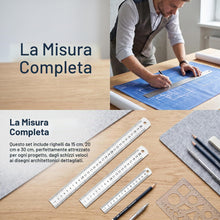 Carica l'immagine nel visualizzatore di Gallery, Set di 3 righelli di precisione in acciaio INOX, Inossidabile Righelli Metallo Bilancia a Doppia Faccia 15cm/20cm/30cm R