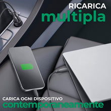 Carica l'immagine nel visualizzatore di Gallery, Caricabatterie Rapido 65W -2 Porte: 1xUSB-C 20W PD + 1xUSB-C 45W PD - LED Attivo - Ricarica Sicura in Auto - Adatto a Tu