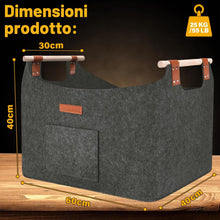 Carica l'immagine nel visualizzatore di Gallery, XXL Legna da ardere cesto in feltro extra spesso e Manico, Grigio ardesia