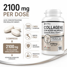 Carica l'immagine nel visualizzatore di Gallery, NutrexLab Collagene Bovino Idrolizzato Acido Ialuronico 2100mg 180 Cpr