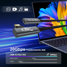 Carica l'immagine nel visualizzatore di Gallery, 8K Prolunga USB C 2 metri (USBC 3.2 20Gbps, PD3.1 240W 48V/5A, Angolo 90 gradi) Video 4K@144 Hz/60Hz Prolunga Cavo USB C