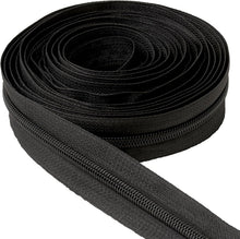 Carica l'immagine nel visualizzatore di Gallery, IPEA Cerniera Lampo Catena Continua misura #5 Nera - [ 5 METRI + 15 CURSORI IN METALLO ] - Made in Italy - Zip Ritagliabile per Cucito, Abbigliamento, Accessori - Larghezza 30 mm - Nero Grigio