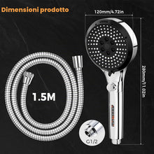 Carica l'immagine nel visualizzatore di Gallery, Vinabo Soffione Doccia con Tubo 1,5 m, Doccino 6 Getti Anticalcare