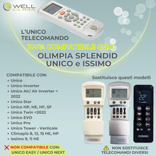 Carica l'immagine nel visualizzatore di Gallery, Wellclima Telecomando Compatibile con modelli Unico, Issimo e Climapiù per Olimpia Splendid, Unica Alternativa all’Origi