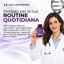 Carica l'immagine nel visualizzatore di Gallery, NAD+ Premium 1500mg pr Dose, 120 Capsule, Alto Dosaggio, Made in Italy