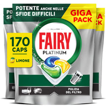 Carica l'immagine nel visualizzatore di Gallery, Fairy Platinum Pastiglie Lavastoviglie Tutto in Uno, 170 Caps, Limone