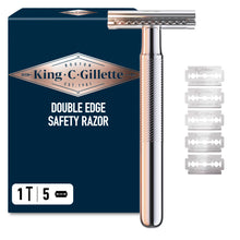 Carica l'immagine nel visualizzatore di Gallery, King C. Gillette Rasoio di Sicurezza con Manico in Metallo, 5 Lamette
