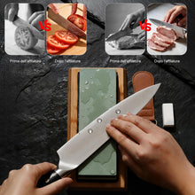 Carica l'immagine nel visualizzatore di Gallery, Pietra Affilacoltelli Giapponese 8-in-1 – Set 400/1000 &amp; 3000/8000 per Affilare Coltelli, Supporto Antiscivolo in Bambù,