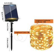 Carica l'immagine nel visualizzatore di Gallery, Luci Solari Esterno 2 Pacchi, 15+2M 150LED Catena Luminosa Esterno Solare IP65 Impermeabili 8 Modalità Bianco Caldo Filo
