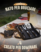 Carica l'immagine nel visualizzatore di Gallery, HORUS 23® Set Barbecue Professionale con Borsa, Guanto e Accessori Barbecue