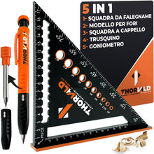 Carica l'immagine nel visualizzatore di Gallery, THORVALD Squadra da Falegname MULTIFUNZIONE 180 mm [+PORTA MINE +ISTRUZIONI] Metallo Righello Trusquino Goniometro Angol