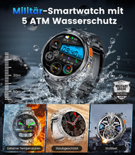 Carica l'immagine nel visualizzatore di Gallery, ESFOE Smartwatch Uomo Militare con 1000mAh/Torcia LED,1.85" Orologio Smart Watch con Chiamate Bluetooth,5ATM Impermeabil