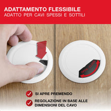 Carica l'immagine nel visualizzatore di Gallery, LouMaxx Set di 2 passacavi da scrivania bianchi, diametro 60 mm, passacavi da tavolo in plastica robusta, copertura perf