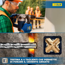 Carica l'immagine nel visualizzatore di Gallery, S&amp;R Set Punte Trapano SDS-Plus a 4 taglienti - 6 Punte per CEMENTO ARMATO e Muratura. Ø 5/6/8 x 11cm - 6/8/10 x 16cm. Pu