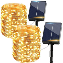 Carica l'immagine nel visualizzatore di Gallery, Luci Solari Esterno 2 Pacchi, 15+2M 150LED Catena Luminosa Esterno Solare IP65 Impermeabili 8 Modalità Bianco Caldo Filo