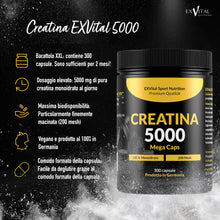 Carica l'immagine nel visualizzatore di Gallery, Creatina 5000 Mega Caps, stimolante per l'allenamento, 5000 mg di creatina monoidrato per dose giornaliera, 300 capsule,